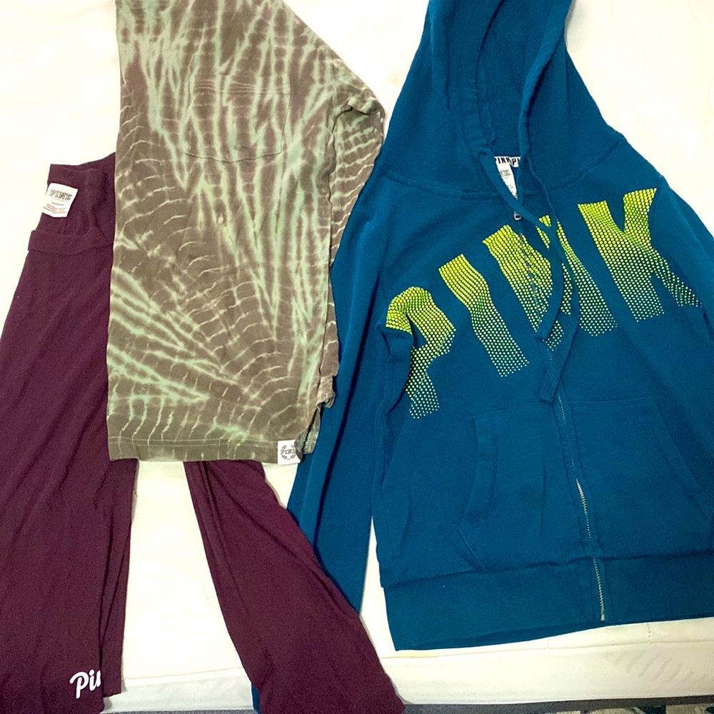 Jacket so small, maroon long sleeve LG & tie dye long sleeve Xs